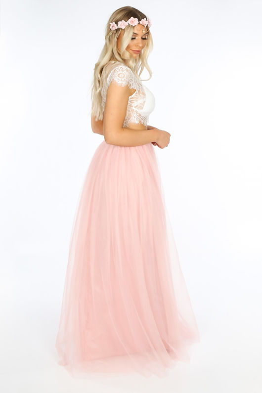 pink tulle maxi dress