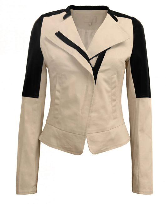Beige Canvas with PVC Arms Biker Jacket