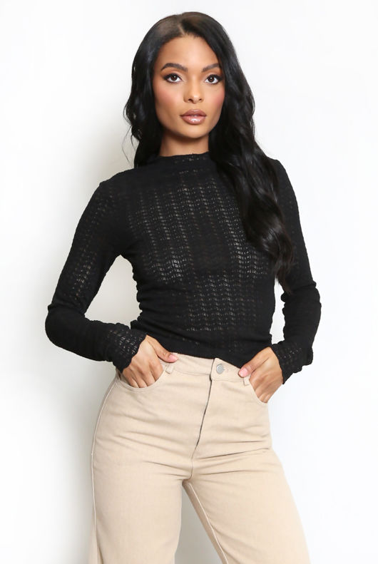 Black Sheer Long Sleeve Top