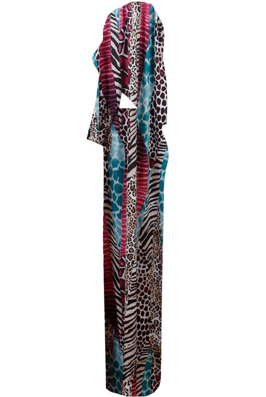 Pink Tropical Animal Print Side Cut Out Maxi Dress