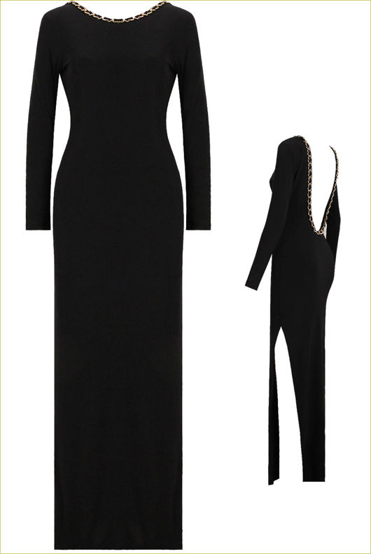 Black With Gold Chain Trimming Maxi Dress