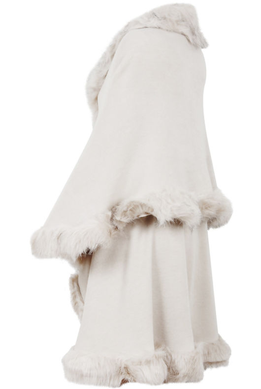 Cream Fur Trimmed Layered Cape