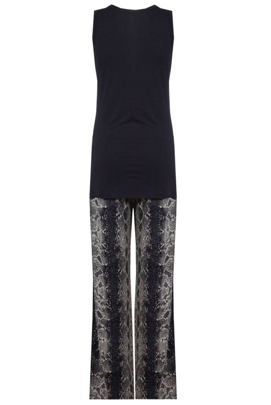 Navy Zip Detail Top & Snake Print Loungewear Set