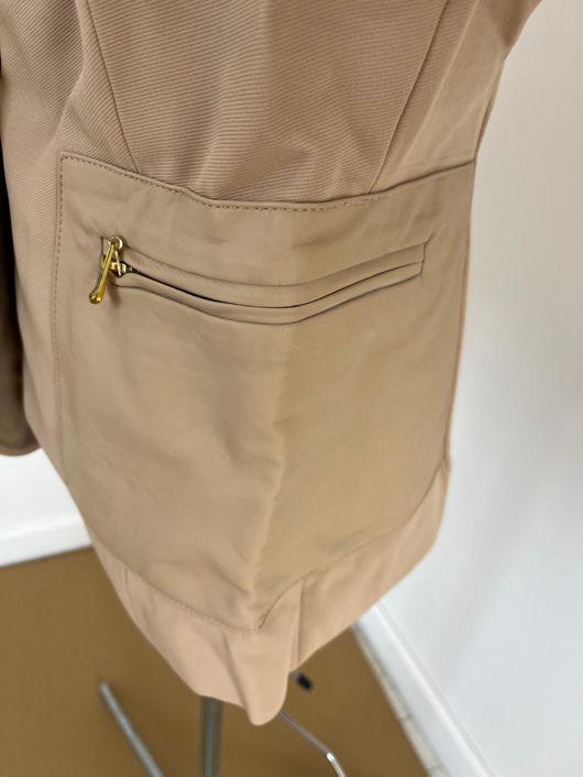 Beige Detail Single Button Blazer with Suede pocket and zip