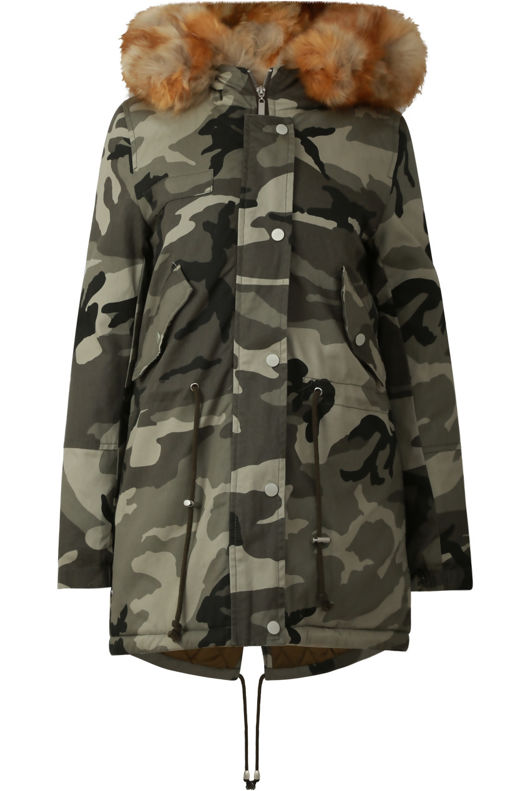 Camouflage Golden Layer Fur Parka Coat