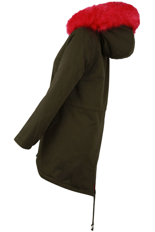  Neon Pink Fur Line Khaki Parka