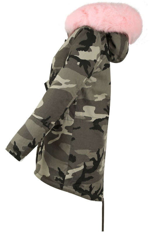 Camouflage Pink Fur Line Parka Jacket