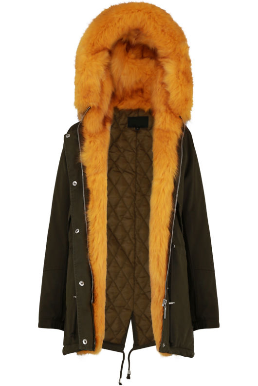 Khaki with Yellow Fur Trim Parka Jacket