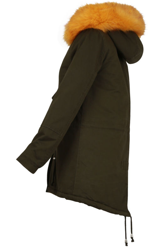 Khaki with Yellow Fur Trim Parka Jacket