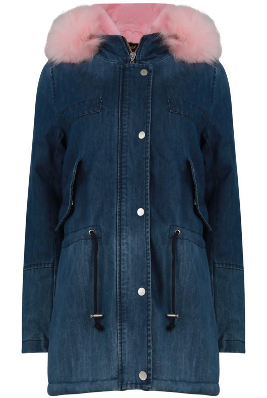 Fur Hood Fleece Lined Denim Jacket 
