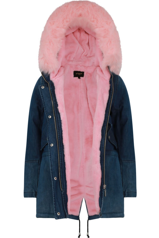 Fur Hood Fleece Lined Denim Jacket 