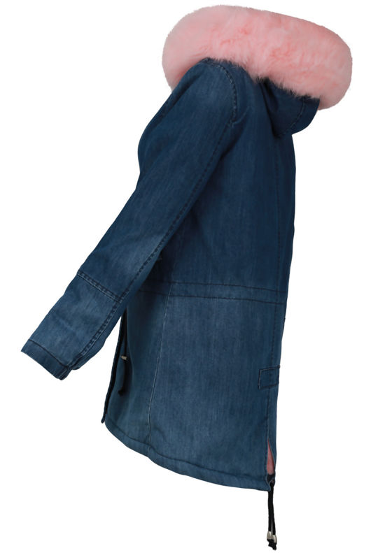 Fur Hood Fleece Lined Denim Jacket 