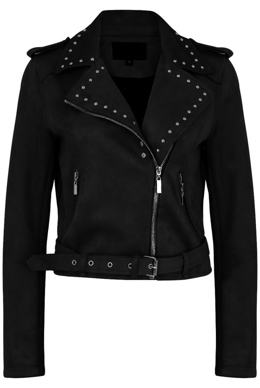 Black Suede Studs Biker Jacket