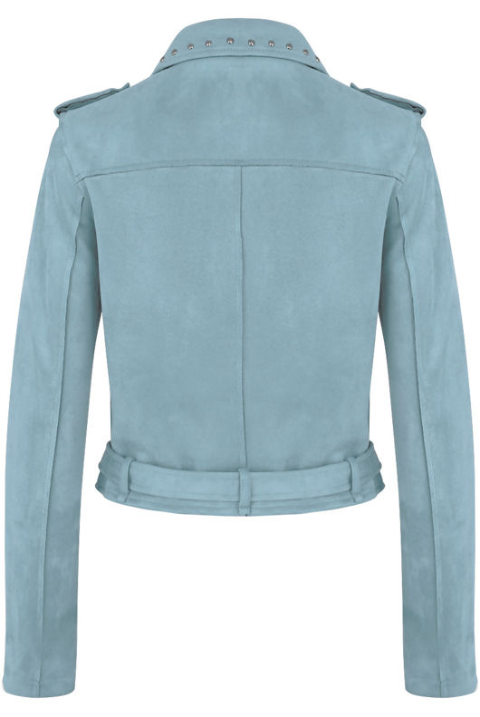 Sky Blue Suede Studs Biker Jacket