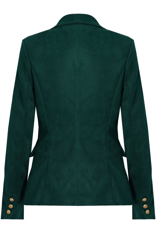 Green Suede Golden Button Double Breast Blazer