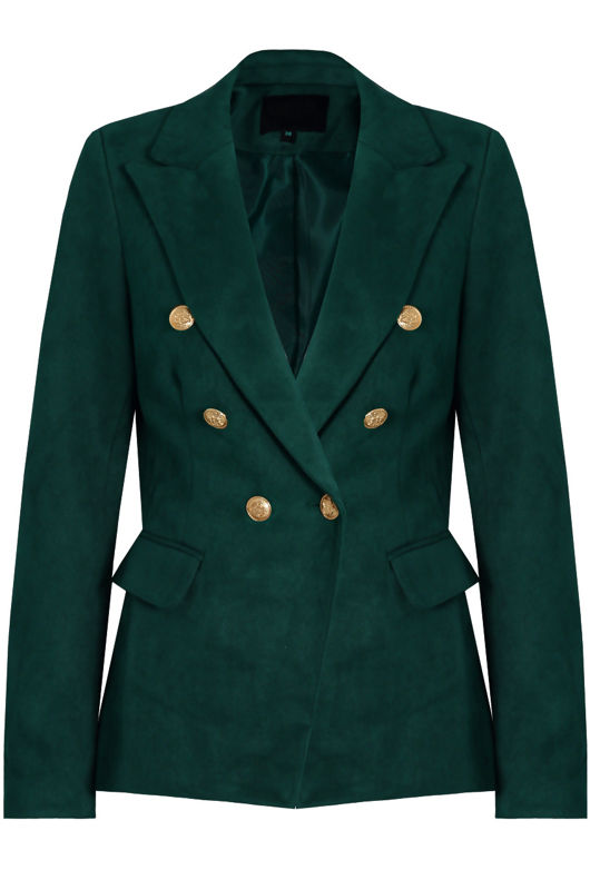 Green Suede Golden Button Double Breast Blazer