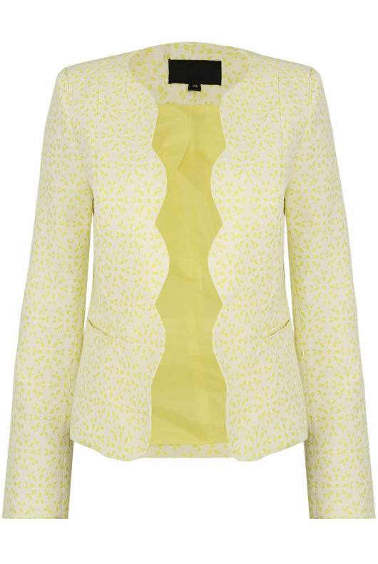 Yellow Floral Print Side Pocketed Blazer 