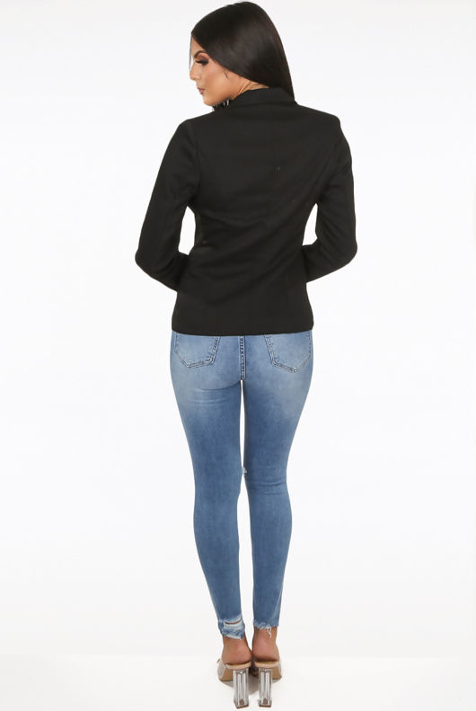 Button Up Side Pocketed Black Blazer