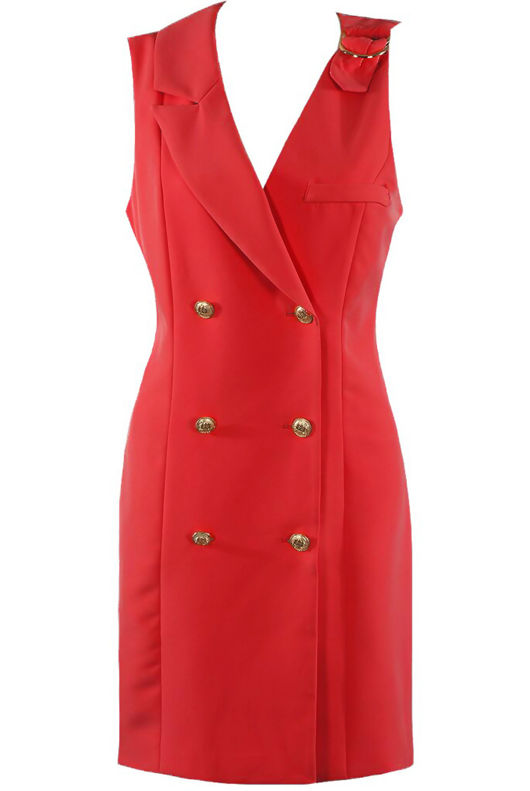 Red Ring Shoulder Sleeveless Blazer Dress
