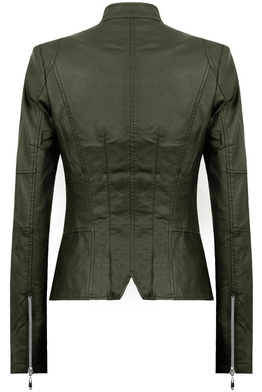 Khaki Double Collar Silver Zip Up Jacket