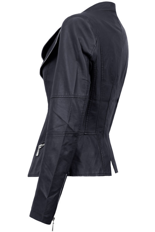 Navy Double Collar Silver Zip Up Jacket