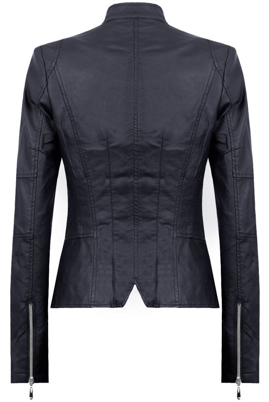 Navy Double Collar Silver Zip Up Jacket