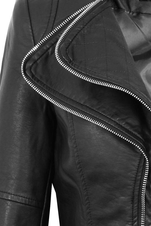 Black Double Collar Silver Zip Up Jacket