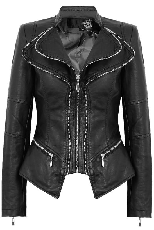 Black Double Collar Silver Zip Up Jacket