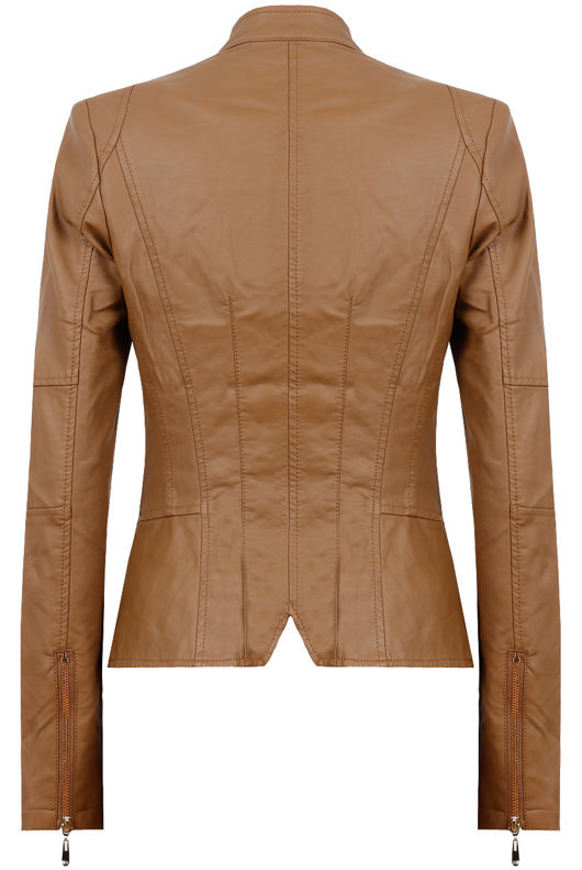  Brown Double Collar Detail Zip Up Jacket 
