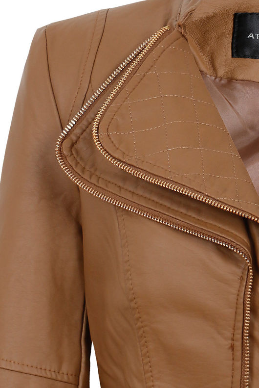  Brown Double Collar Detail Zip Up Jacket 
