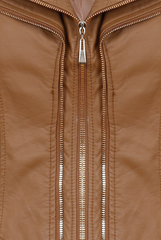  Brown Double Collar Detail Zip Up Jacket 