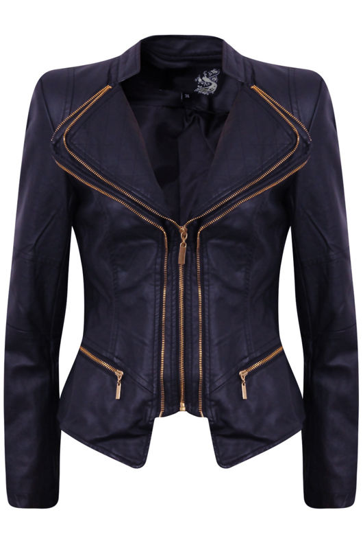Navy Double Collar Gold Zip Up Jacket