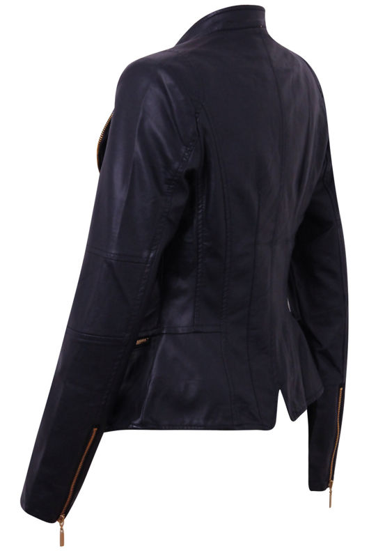 Navy Double Collar Gold Zip Up Jacket