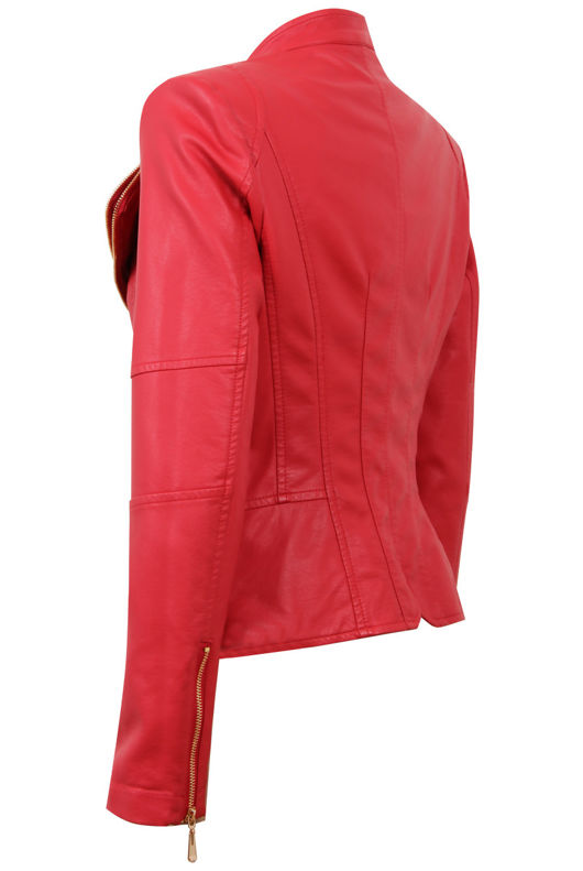 Red Double Collar Silver Zip Up Jacket