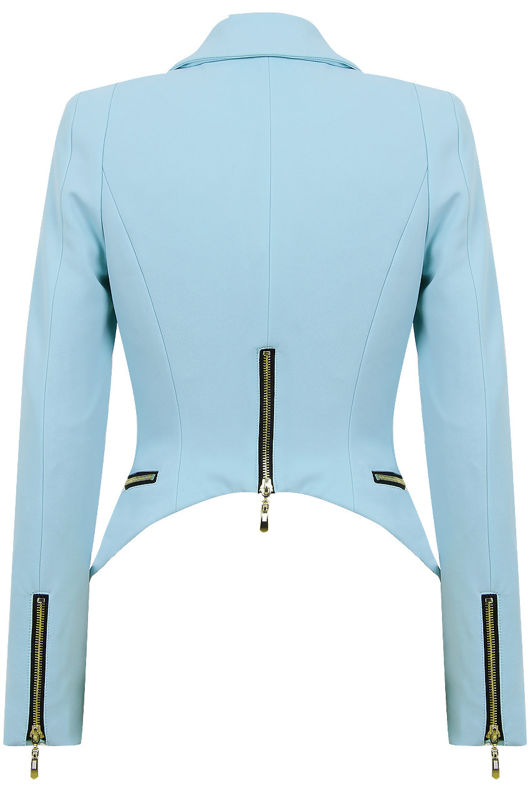 Blue Zip Detail Fitted Blazer