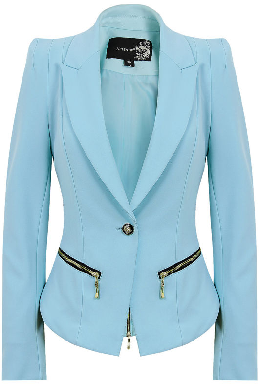 Blue Zip Detail Fitted Blazer