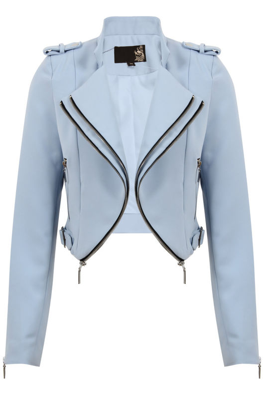 Powder Blue Double Zip Detail Smart Fit Jacket