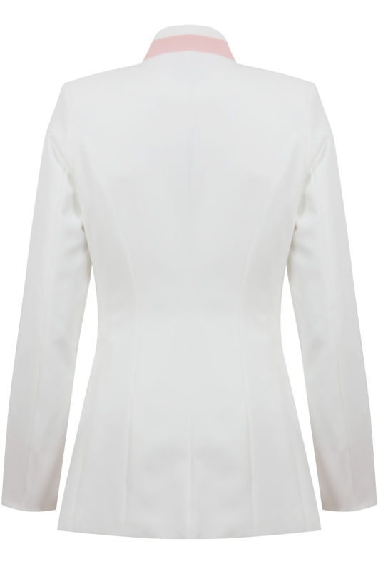 Cream Contrast Collar Wide Panel Blazer