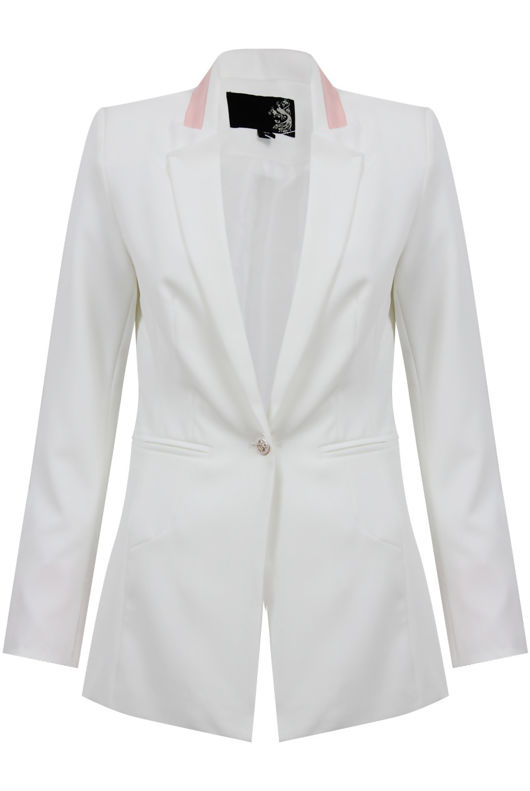 Cream Contrast Collar Wide Panel Blazer