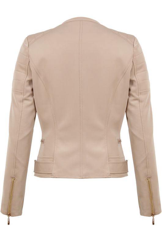 Beige Shoulder Pattern Biker Jacket