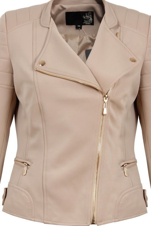 Beige Shoulder Pattern Biker Jacket
