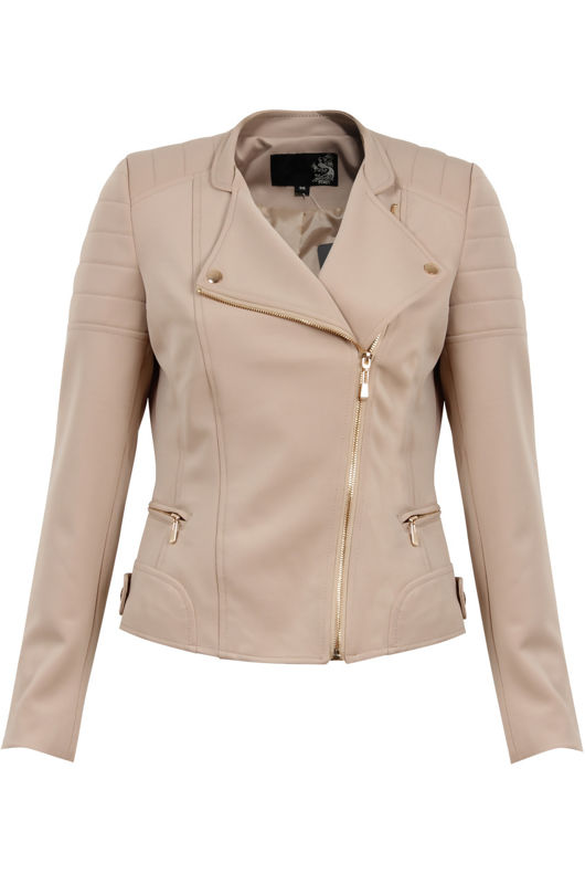 Beige Shoulder Pattern Biker Jacket