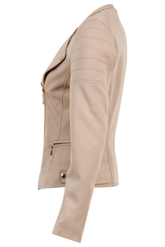 Beige Shoulder Pattern Biker Jacket