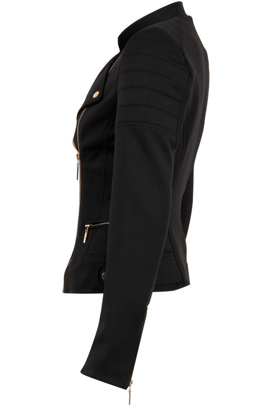 Black Shoulder Pattern Biker Jacket
