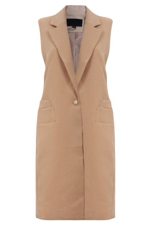 Camel Tailored Double Breast Gilet Coats