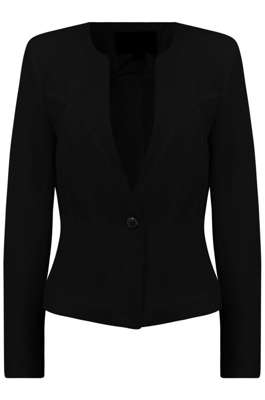 Black Paneled Collarless Blazers