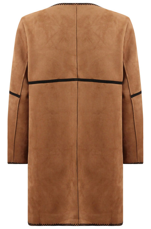 Camel Faux Suede Contrast Stitch Coat 
