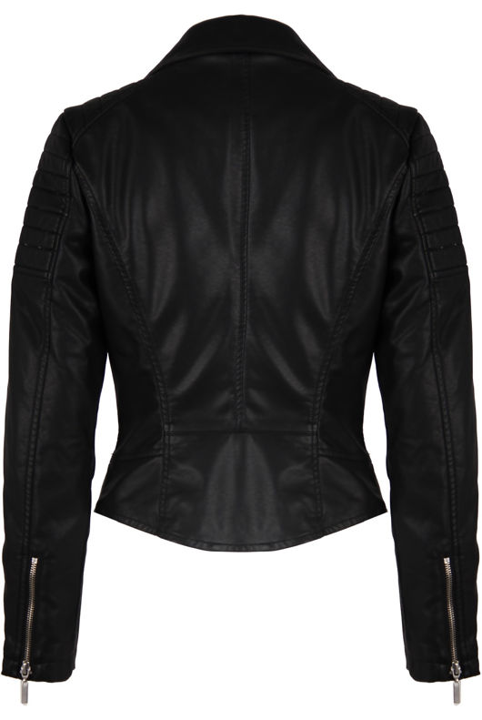 Black PVC Zipped Pockets Biker Jacket 
