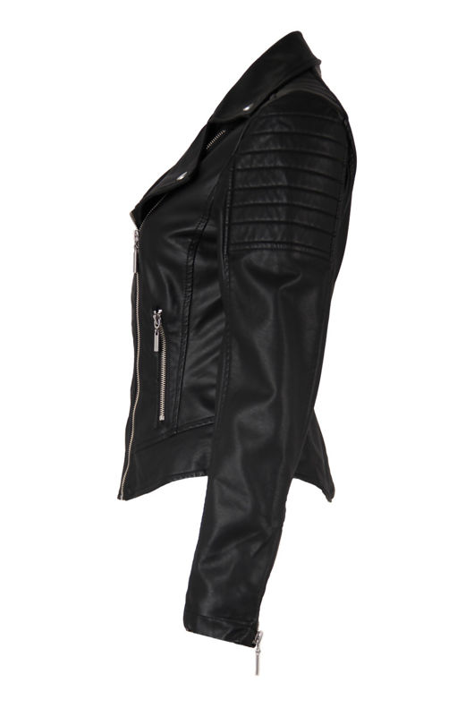 Black PVC Zipped Pockets Biker Jacket 