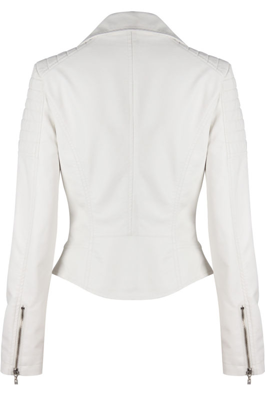 White PVC Zipped Pockets Biker Jacket 